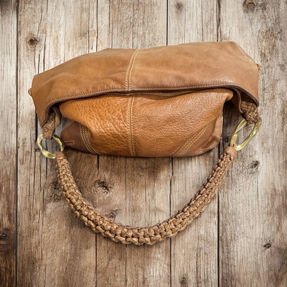 Sigrid Olsen Cognac Braided-Handle Leather Hobo - Picture 3 of 13